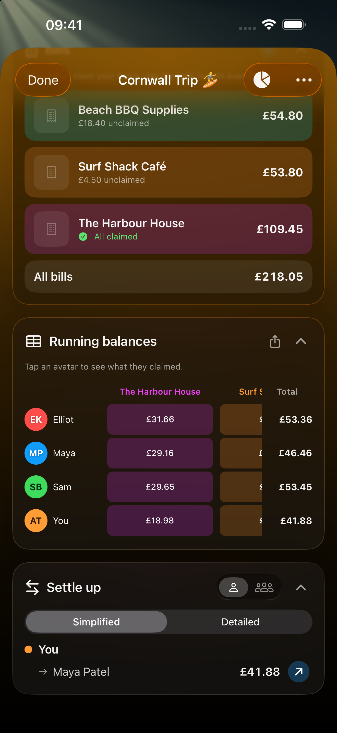 Settle Up — fewest payments with Pay and Request buttons