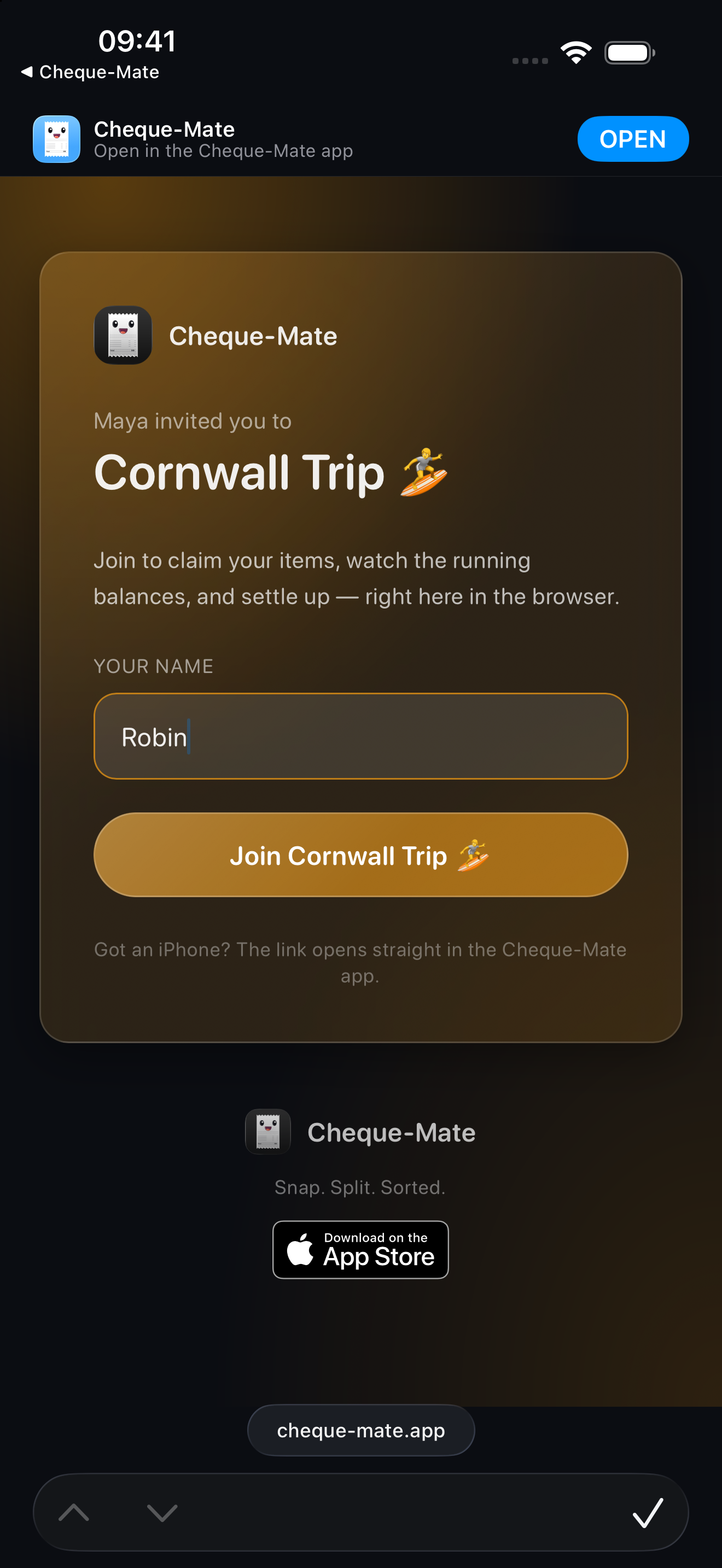 Joining a split from a mobile browser